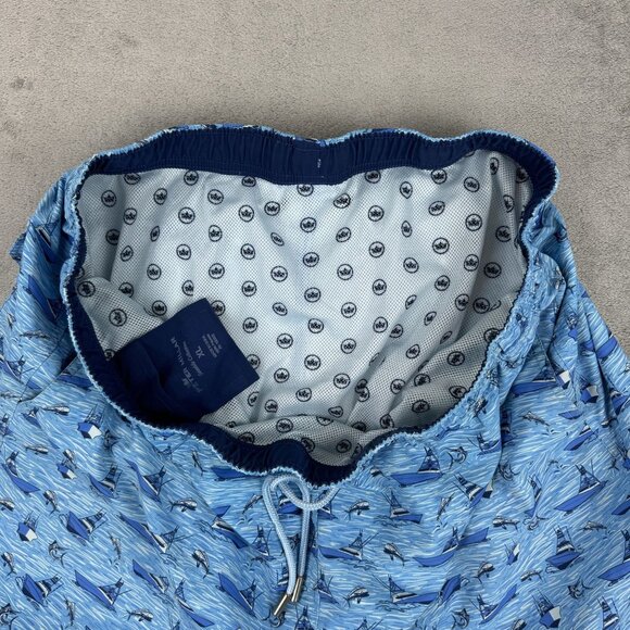 PETER MILLAR Seaside Collection Mens Mesh Lined Swim Trunks Blue Sailing Boats - Picture 4 of 9